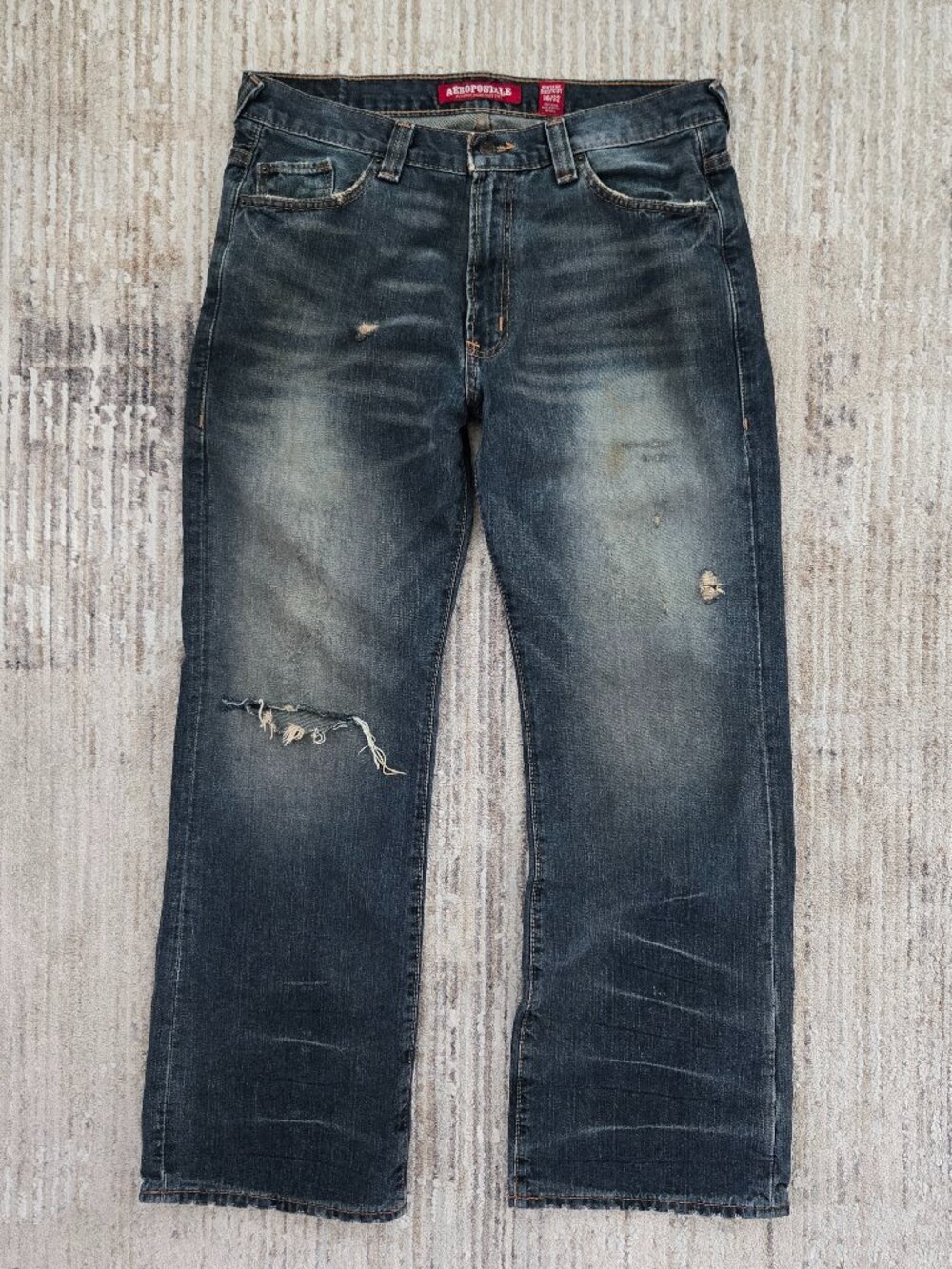 Aeropostale Vintage Bootcut Jeans Mens Oil Style Distressed Whisker Fade 36W 32L